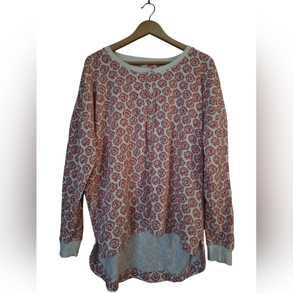 Anthropologie Top Bottom Red Pajamas Waffle Knit Red Motif Womens Size XL